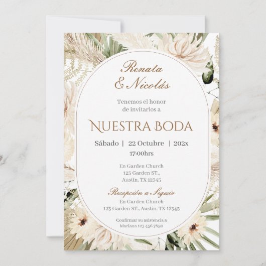 Einladung von Boho Spanish Hochzeit (Vorderseite)