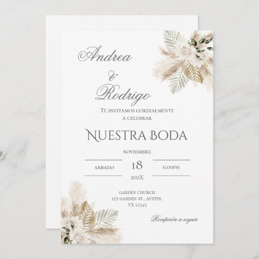 Einladung von Boho Spanish Hochzeit (Vorne/Hinten)