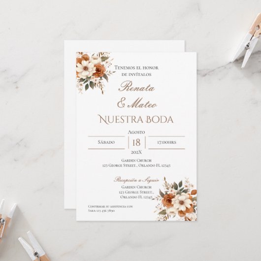 Einladung von Boho Spanish Hochzeit (Vorderseite/Rückseite Beispiel)