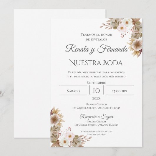 Einladung von Boho Spanish Hochzeit (Vorne/Hinten)