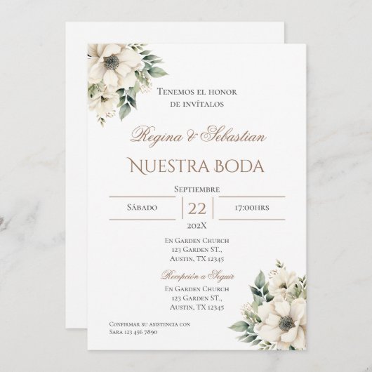 Einladung von Boho Spanish Hochzeit (Vorne/Hinten)