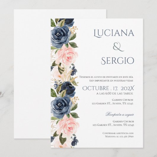 Einladung von Boho Spanish Hochzeit (Vorne/Hinten)