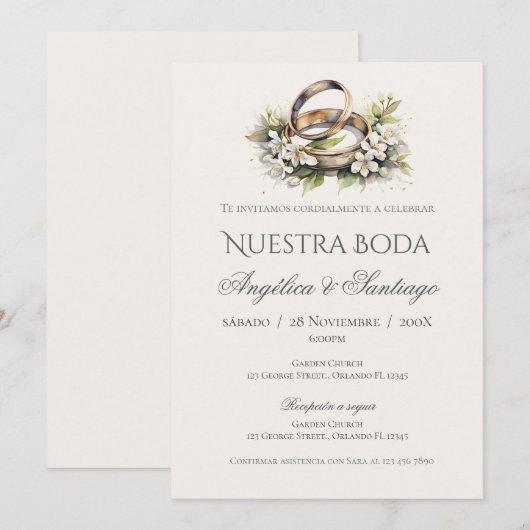 Einladung von Boho Spanish Hochzeit (Vorne/Hinten)