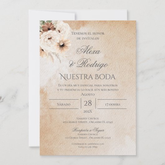 Einladung von Boho Spanish Hochzeit (Vorderseite)