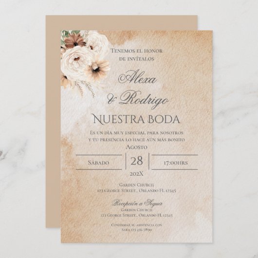 Einladung von Boho Spanish Hochzeit (Vorne/Hinten)