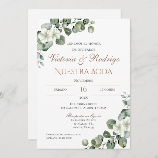 Einladung von Boho Spanish Hochzeit (Vorne/Hinten)