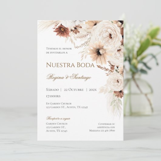 Einladung von Boho Spanish Hochzeit (Stehend Vorderseite)