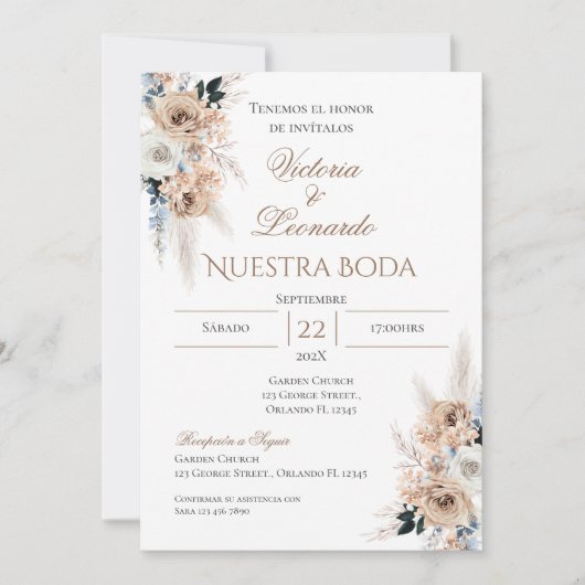 Einladung von Boho Spanish Hochzeit (Vorderseite)