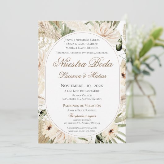 Einladung von Boho Spanish Hochzeit (Stehend Vorderseite)