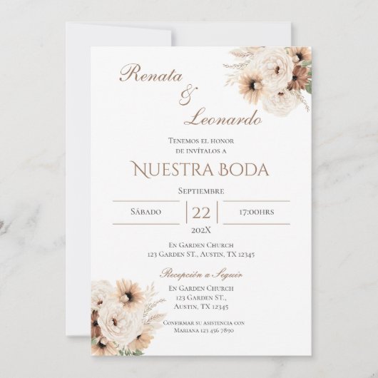 Einladung von Boho Spanish Hochzeit (Vorderseite)
