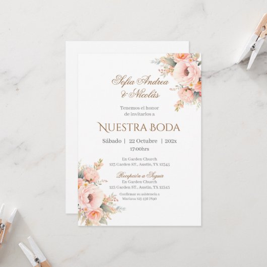 Einladung von Boho Spanish Hochzeit (Vorderseite/Rückseite Beispiel)