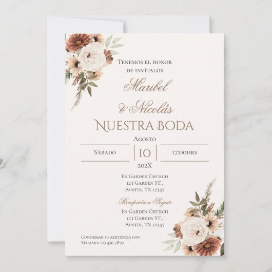Einladung von Boho Spanish Hochzeit (Vorderseite)