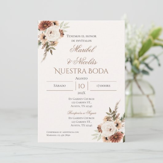 Einladung von Boho Spanish Hochzeit (Stehend Vorderseite)