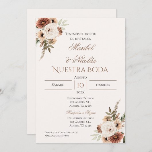 Einladung von Boho Spanish Hochzeit (Vorne/Hinten)