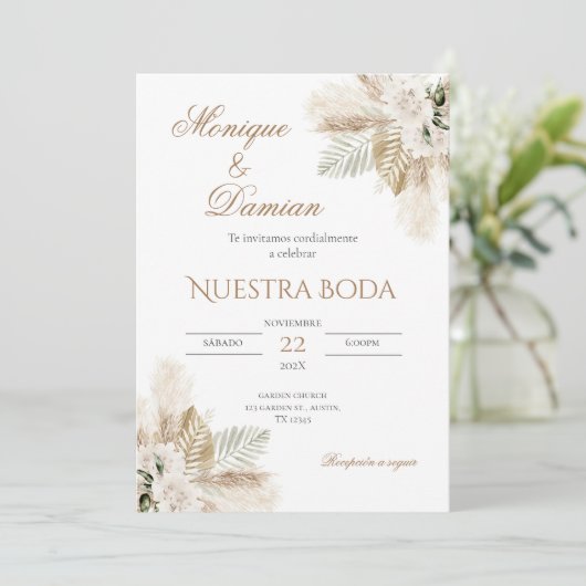 Einladung von Boho Spanish Hochzeit (Stehend Vorderseite)