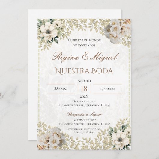 Einladung von Boho Spanish Hochzeit (Vorne/Hinten)
