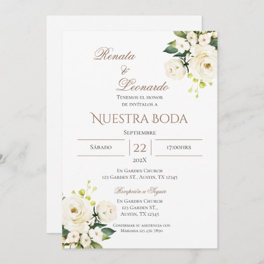 Einladung von Boho Spanish Hochzeit (Vorne/Hinten)