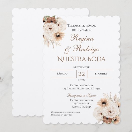 Einladung von Boho Spanish Hochzeit (Vorne/Hinten)