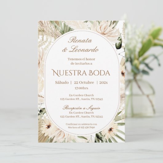 Einladung von Boho Spanish Hochzeit (Stehend Vorderseite)