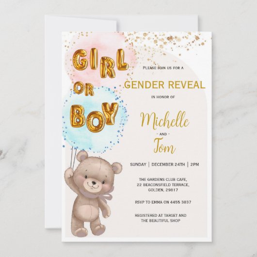 Einladung von Boho Teddy Bear Gender (Vorderseite)