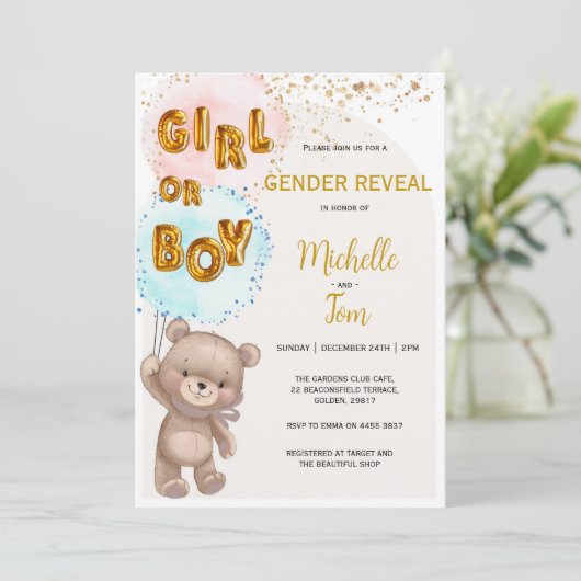 Einladung von Boho Teddy Bear Gender (Stehend Vorderseite)