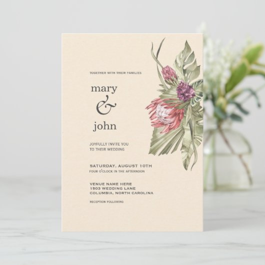 Einladung von Boho Tropical Protea (Stehend Vorderseite)