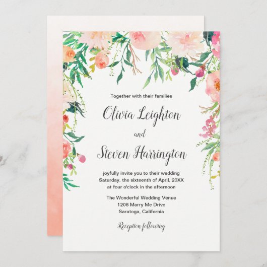 Einladung von Boho Watercolor Floral Wedding (Vorne/Hinten)