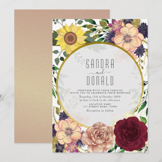 Einladung von Boho Wildblume Herbsthochzeit (Vorne/Hinten)