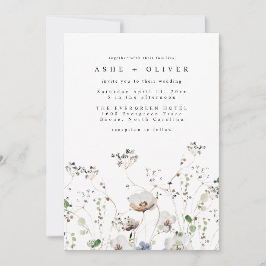 Einladung von Boho Wildblume Hochzeit (Vorderseite)