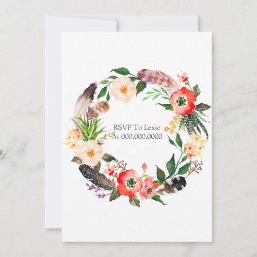 Einladung von Boho Wreath Gold Cross (Rückseite)