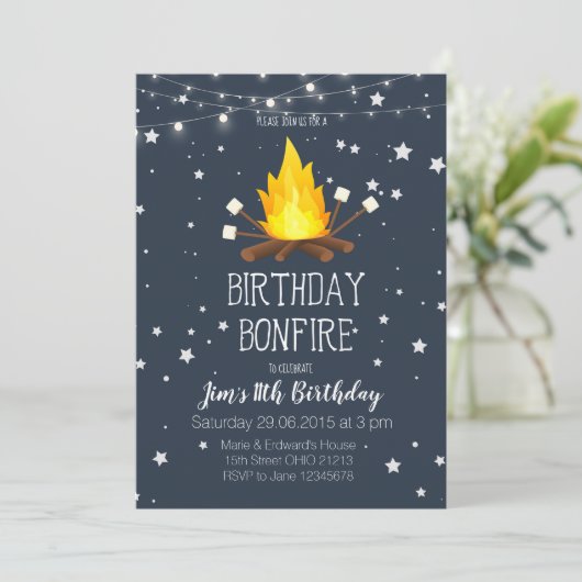 Einladung von Bonfire Birthday (Stehend Vorderseite)