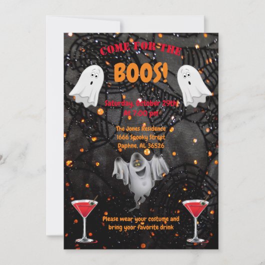 Einladung von Boos, Drinks und Ghost-Halloween-Par (Vorderseite)