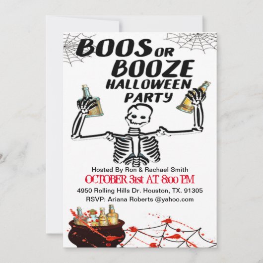 Einladung von Boos oder Booze Skeleton (Vorderseite)