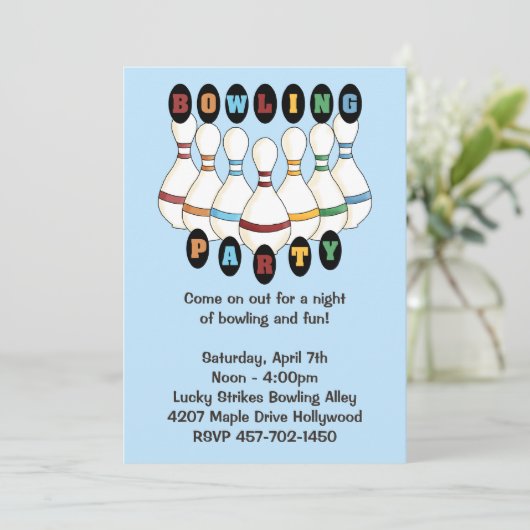 Einladung von Bowling Birthday Party (Stehend Vorderseite)