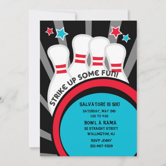 Einladung von Bowling Birthday Party (Vorderseite)