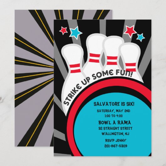 Einladung von Bowling Birthday Party (Vorne/Hinten)