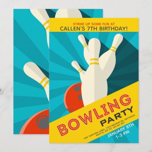 Einladung von Bowling Birthday Party (Vorne/Hinten)