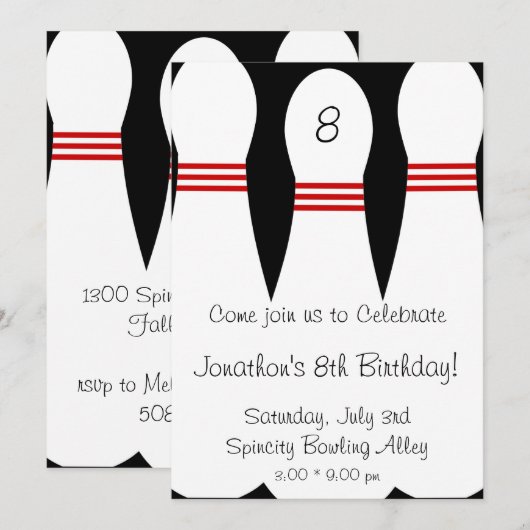 Einladung von Bowling Birthday Party (Vorne/Hinten)