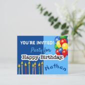 Einladung von Boy Birthday Party Postkarte (Stehend Vorderseite)