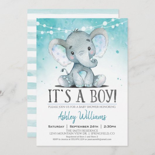 Einladung von Boy Elephant Baby Shower (Vorne/Hinten)