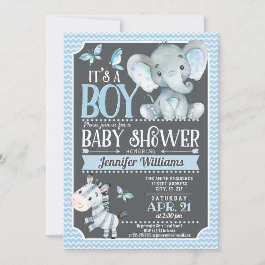 Einladung von Boy Elephant Baby Shower (Vorderseite)