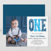 Einladung von Boy First Birthday Foto (Vorne/Hinten)