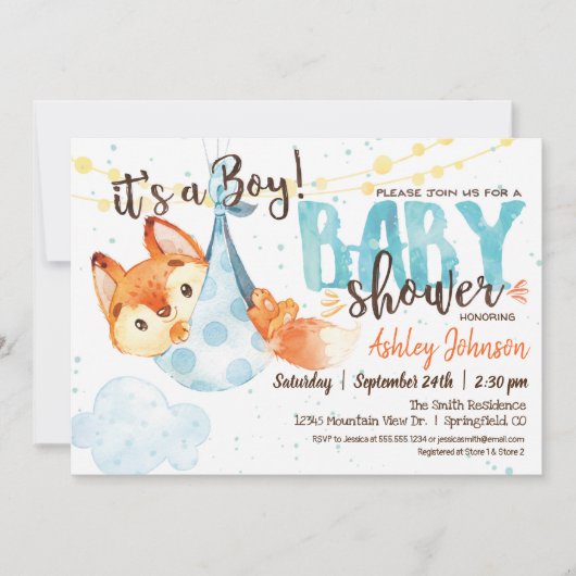 Einladung von Boy Fox Babydusche (Vorderseite)