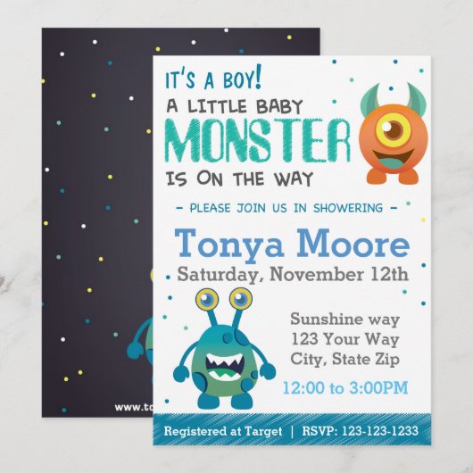 Einladung von Boy Monster Baby Shower (Vorne/Hinten)