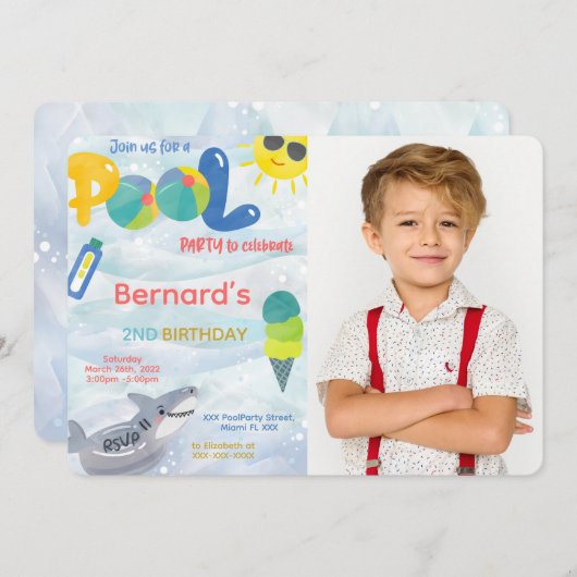 Einladung von Boy Pool Foto (Vorne/Hinten)