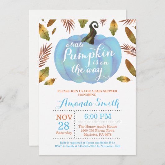 Einladung von Boy Pumpkin Fall Baby Shower (Vorne/Hinten)