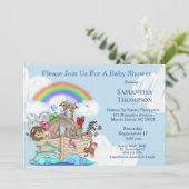 Einladung von Boys Blue Noah's Ark Baby Shower (Stehend Vorderseite)