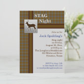 Einladung von Braun Kariert, Blau und Silber Stag (Stehend Vorderseite)