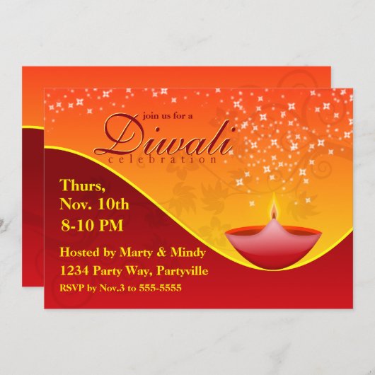 Einladung von Bright Red Deepa Diwali (Vorne/Hinten)