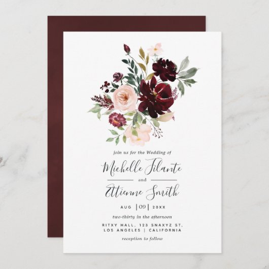 Einladung von Burgund Berry und Blush (Vorne/Hinten)